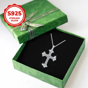 Cross Peony Pendant Necklace Faith Lockbone Chain CZ S925 Silver