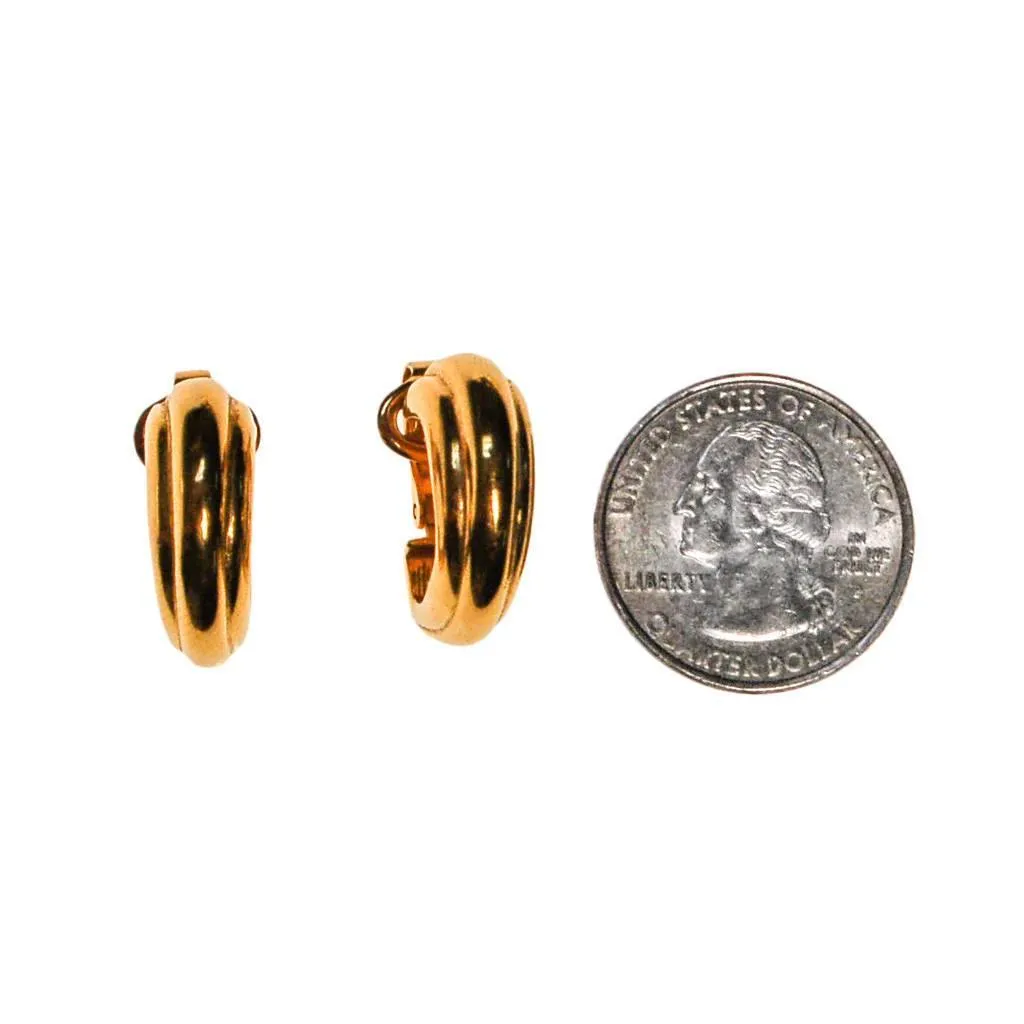 Crown Trifari Gold Ribbed Hoop Earrings