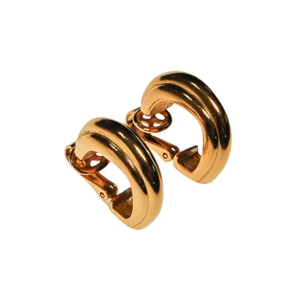 Crown Trifari Gold Ribbed Hoop Earrings