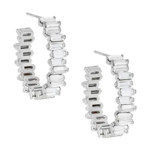 Crystal Silver Baguette Hoop Earring