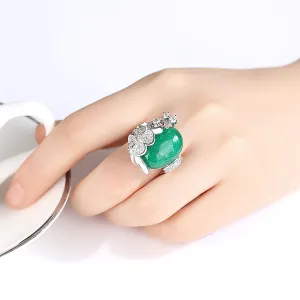 Cubic Zirconia & Green Quartz Flower Adjustable Ring