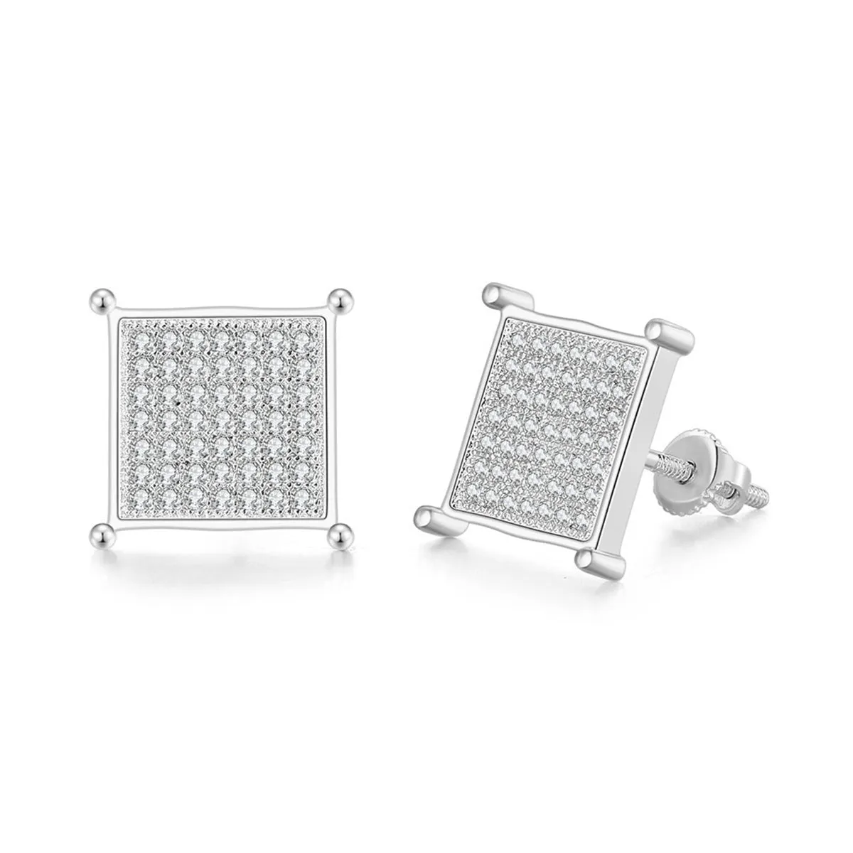 Cubic Zirconia & Silver-Plated Square Stud Earrings