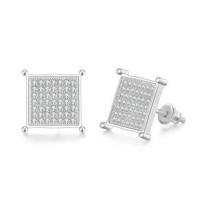 Cubic Zirconia & Silver-Plated Square Stud Earrings