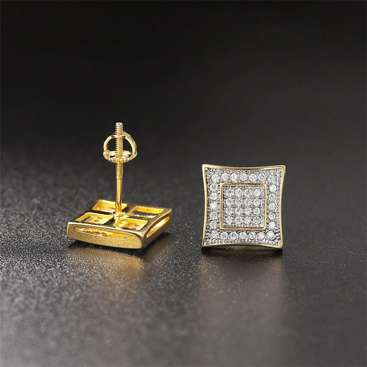 Cubic Zirconia & Two-Tone Square Stud Earrings