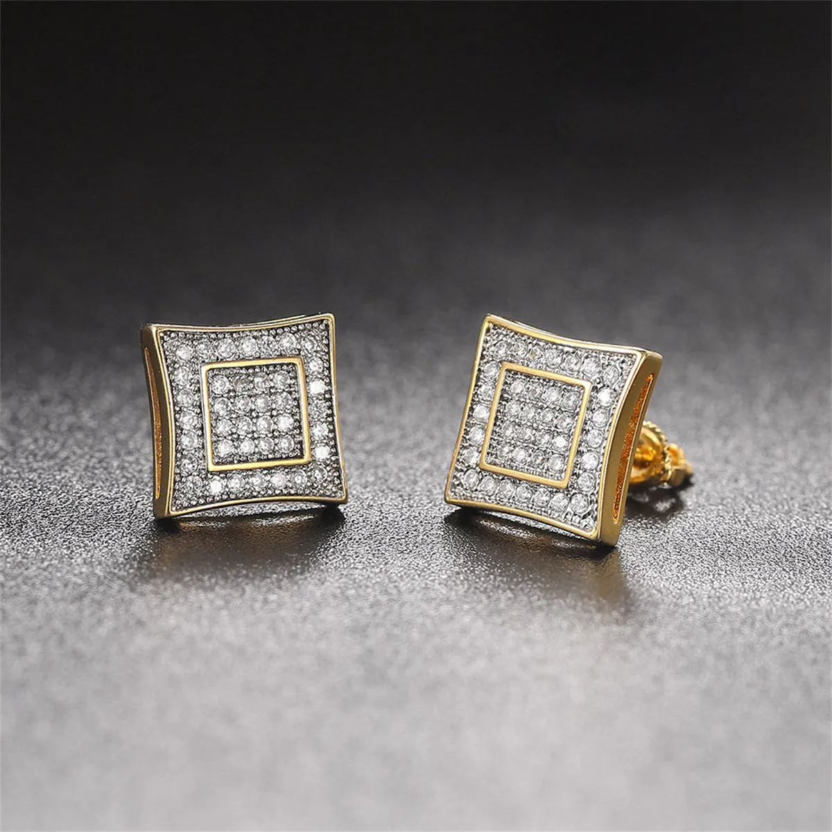 Cubic Zirconia & Two-Tone Square Stud Earrings