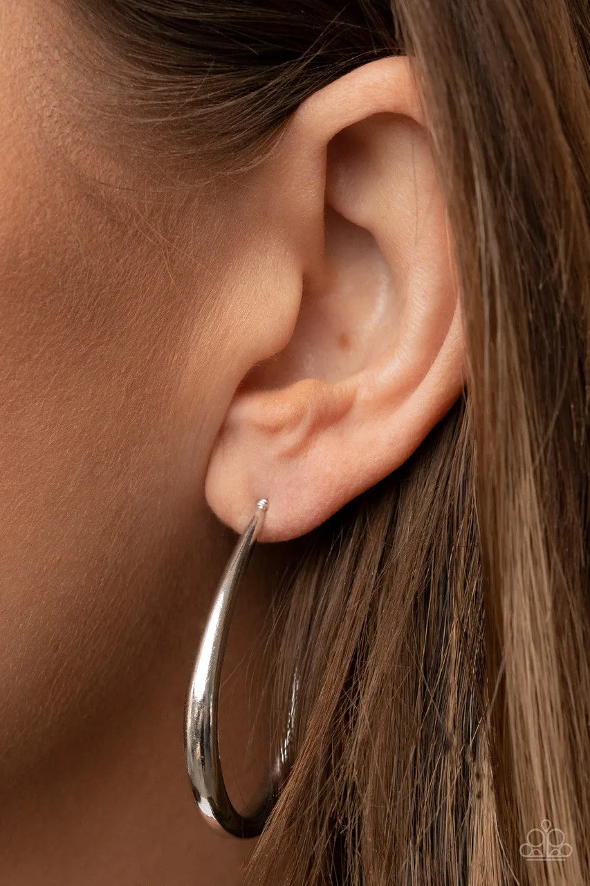 CURVE Your Appetite - Silver - Paparazzi Hoop Earrings