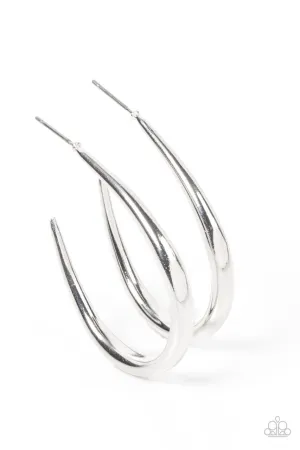 CURVE Your Appetite - Silver - Paparazzi Hoop Earrings