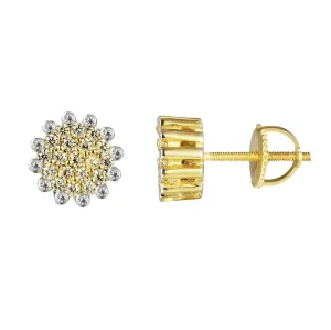 Custom Silver Cluster Flower Canary Bling Stud Earrings
