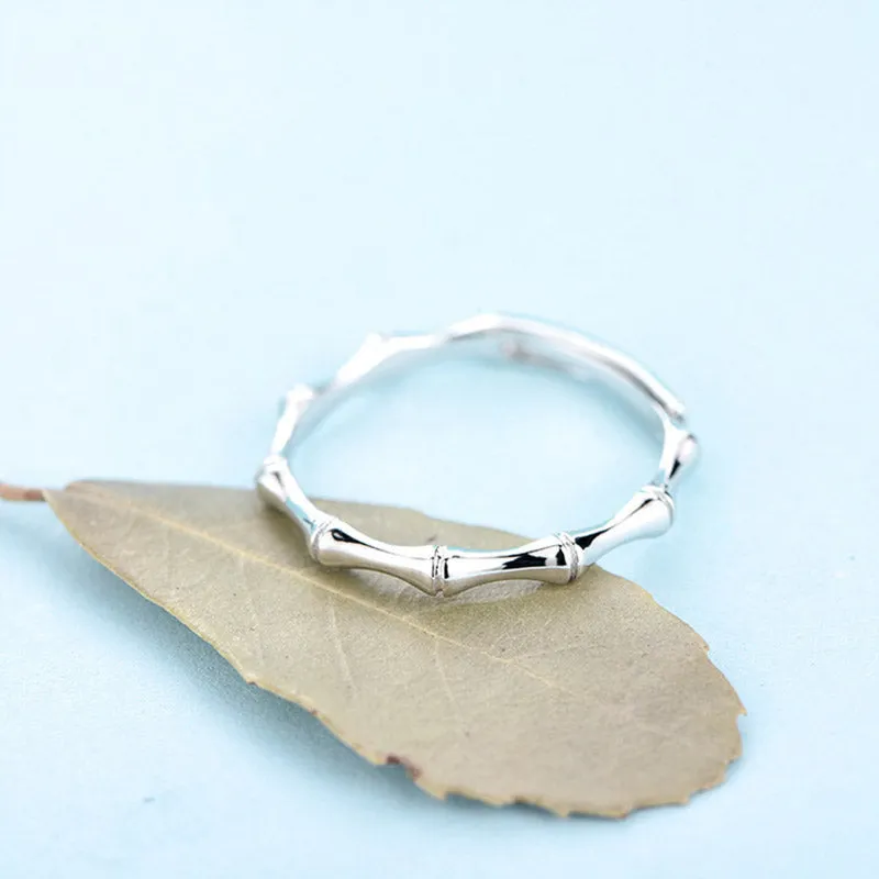 Custom Sterling Silver Bamboo Ring Personalized Simple Name Couple Ring