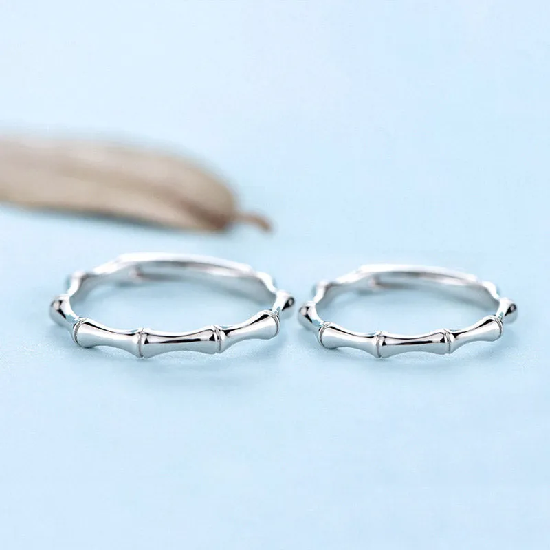 Custom Sterling Silver Bamboo Ring Personalized Simple Name Couple Ring