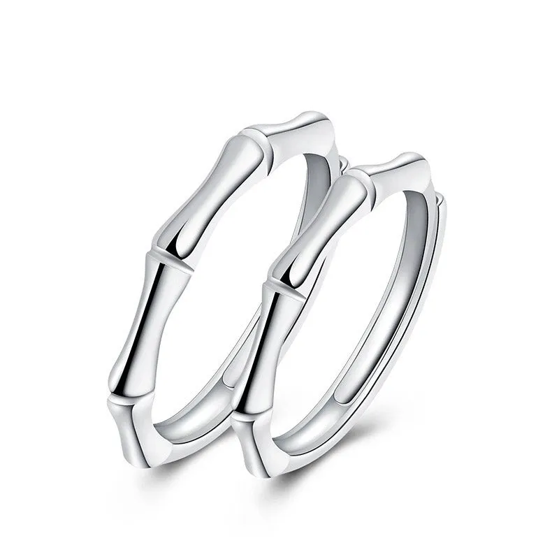 Custom Sterling Silver Bamboo Ring Personalized Simple Name Couple Ring