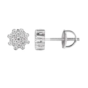 Custom Sterling Silver Cluster Flower Bling Stud Earrings