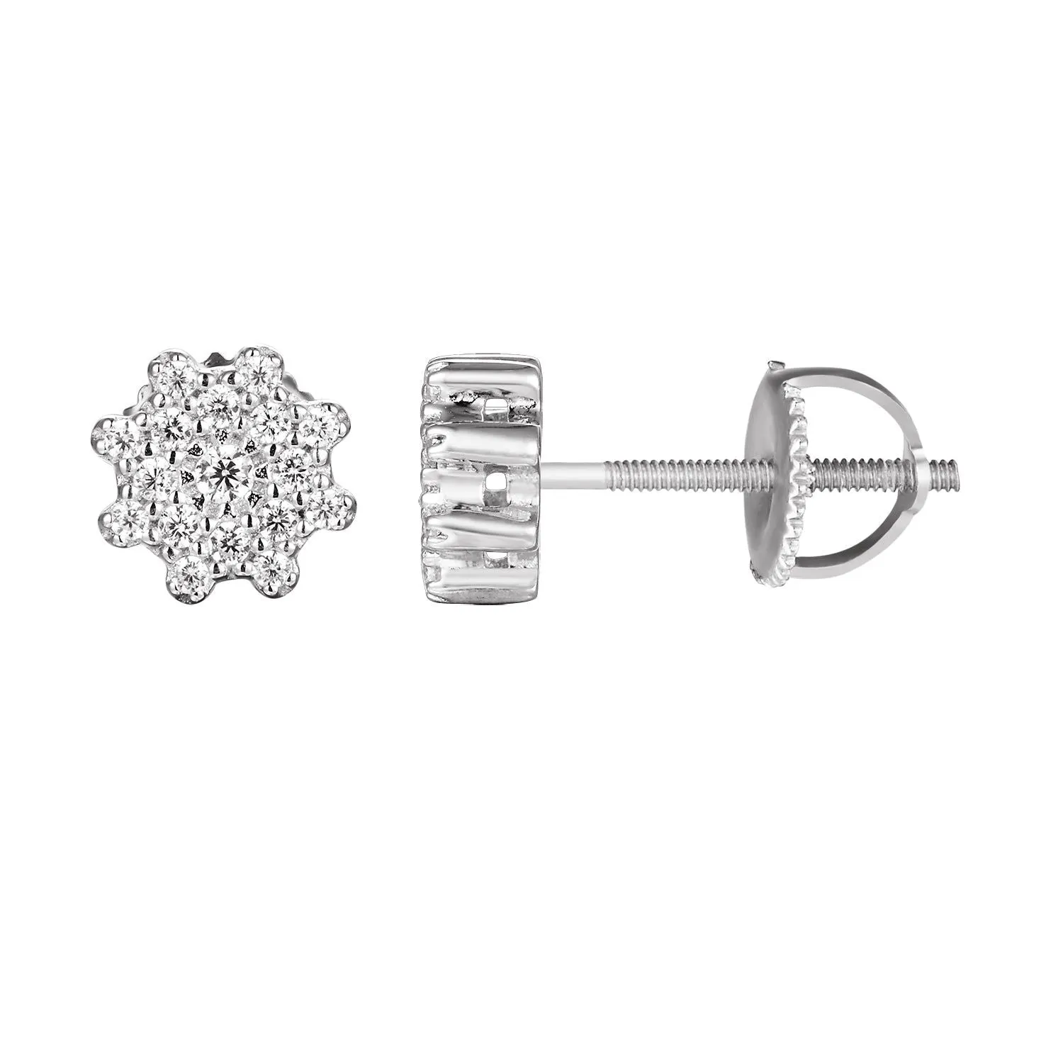 Custom Sterling Silver Cluster Flower Bling Stud Earrings