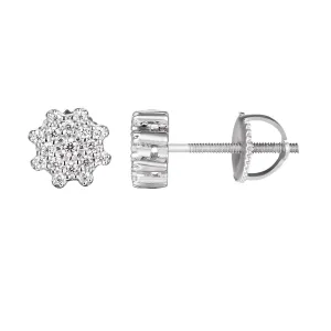 Custom Sterling Silver Cluster Flower Bling Stud Earrings