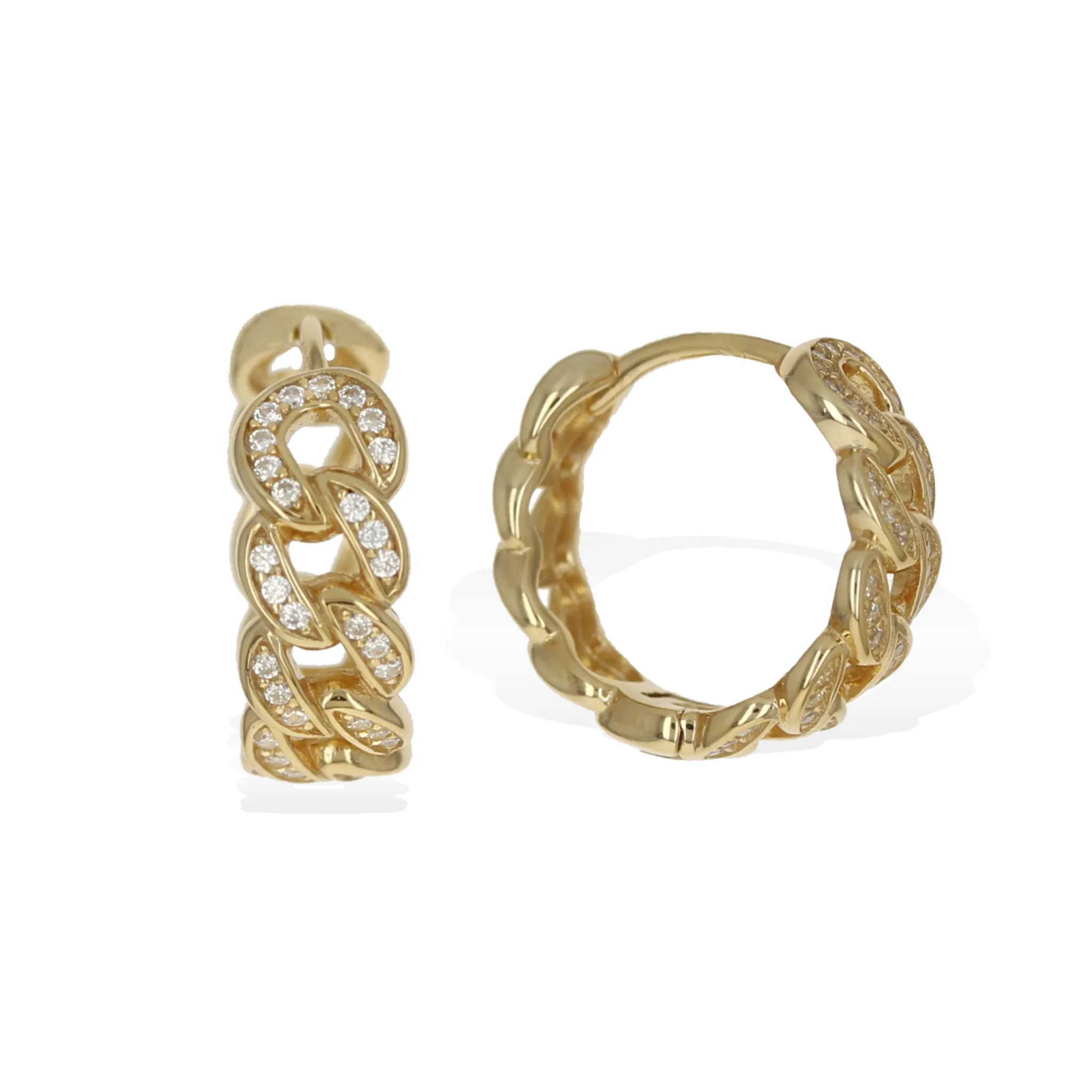 CZ Curb Chain Link Hoop Earrings