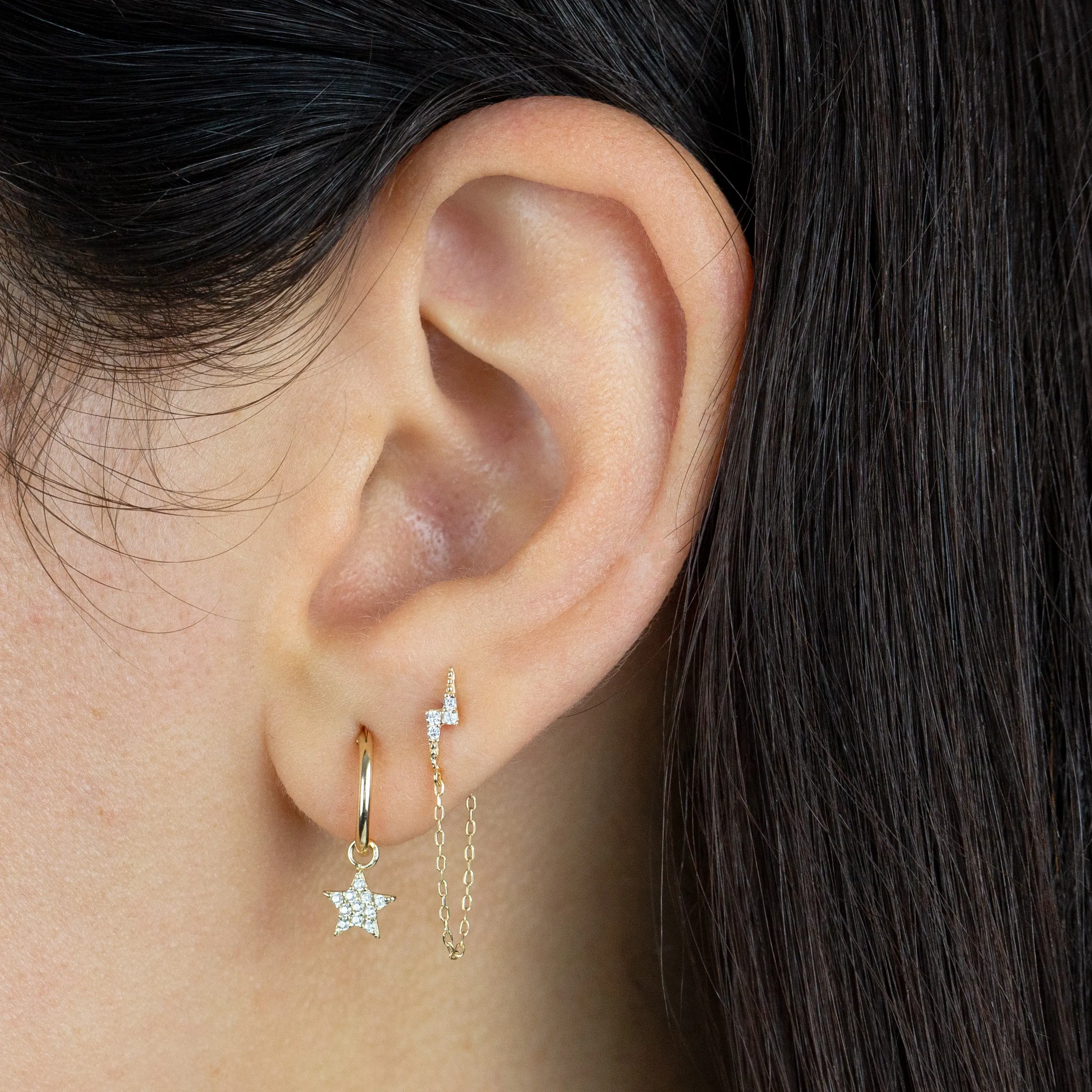 CZ Star Hoop Earring 14K