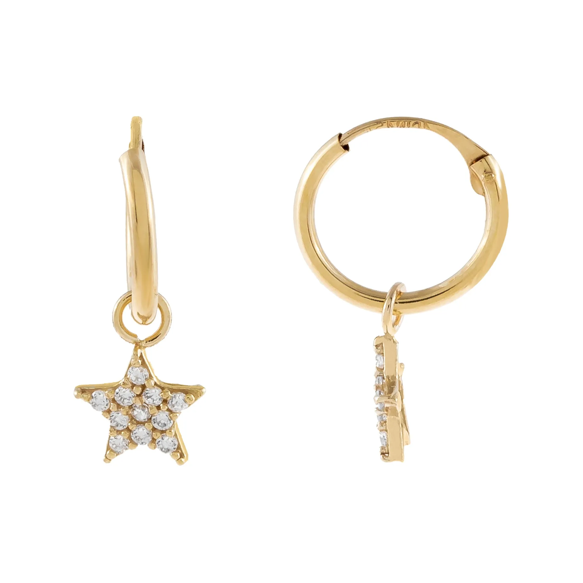 CZ Star Hoop Earring 14K