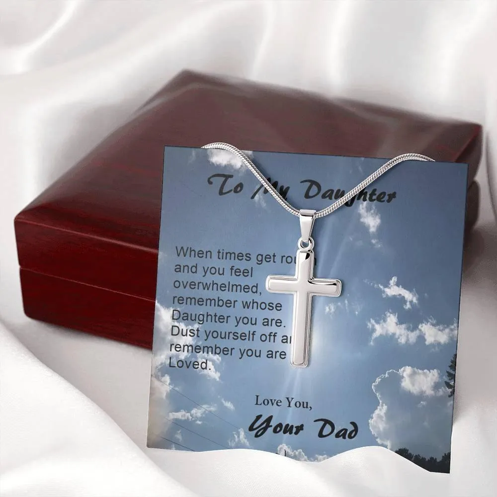 Dad's Love Stainless Steel Cross Necklace, Gift from Dad, Dad Daughter Gift, Custom Message Card, Gift to Daughter