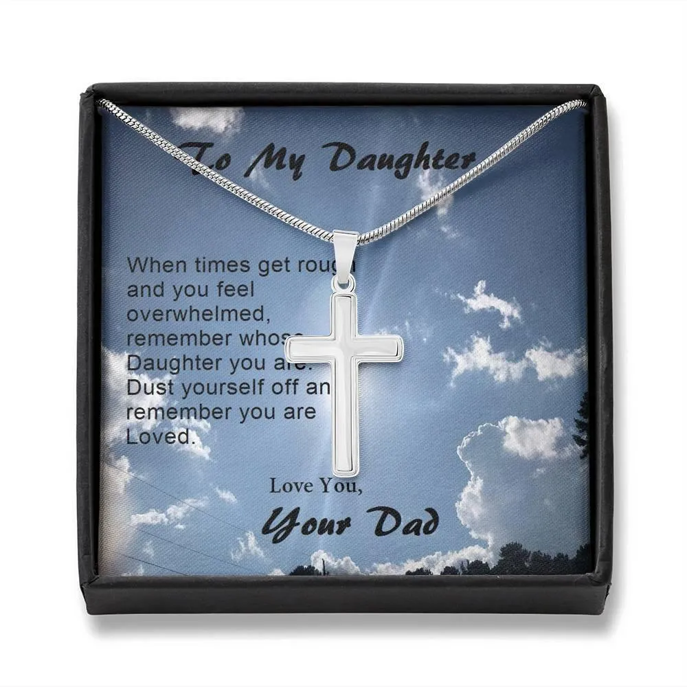 Dad's Love Stainless Steel Cross Necklace, Gift from Dad, Dad Daughter Gift, Custom Message Card, Gift to Daughter