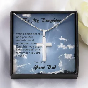 Dad's Love Stainless Steel Cross Necklace, Gift from Dad, Dad Daughter Gift, Custom Message Card, Gift to Daughter
