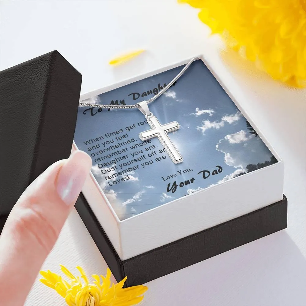 Dad's Love Stainless Steel Cross Necklace, Gift from Dad, Dad Daughter Gift, Custom Message Card, Gift to Daughter
