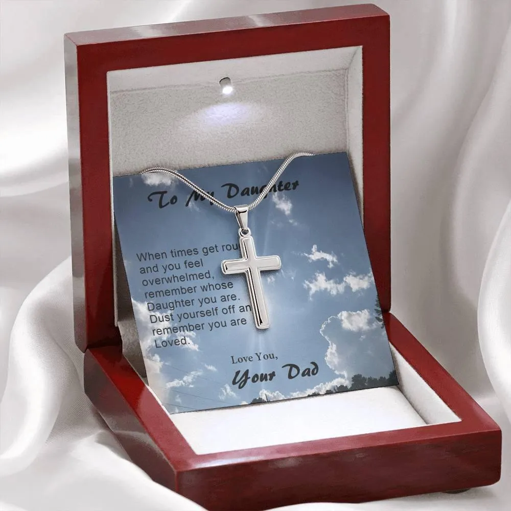 Dad's Love Stainless Steel Cross Necklace, Gift from Dad, Dad Daughter Gift, Custom Message Card, Gift to Daughter