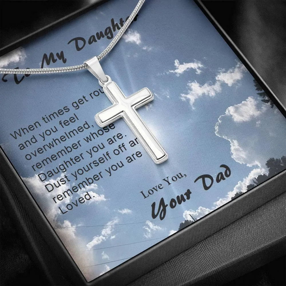 Dad's Love Stainless Steel Cross Necklace, Gift from Dad, Dad Daughter Gift, Custom Message Card, Gift to Daughter