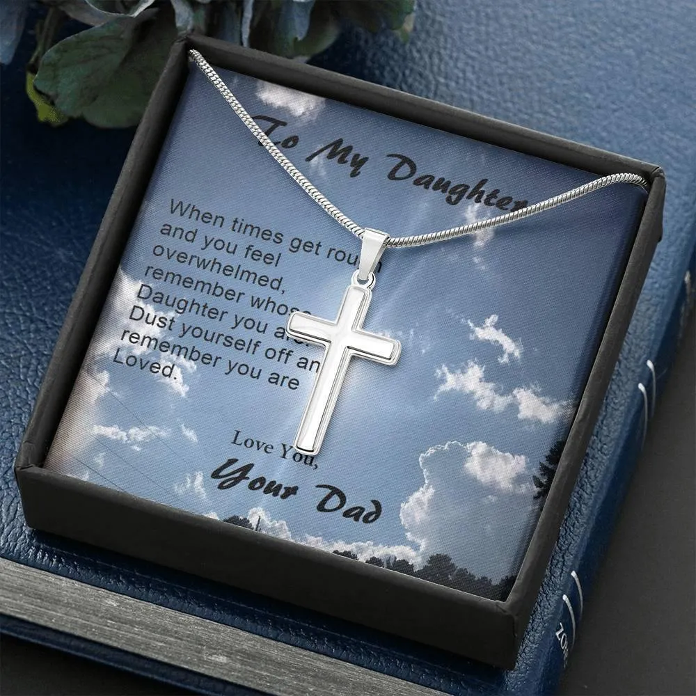 Dad's Love Stainless Steel Cross Necklace, Gift from Dad, Dad Daughter Gift, Custom Message Card, Gift to Daughter