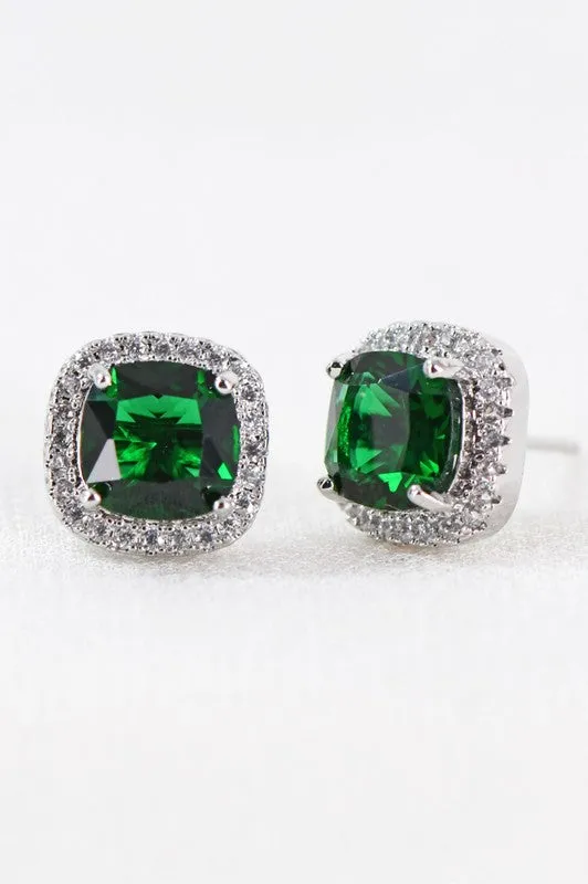 Dainty Cubic Zirconia Square Stud Earrings