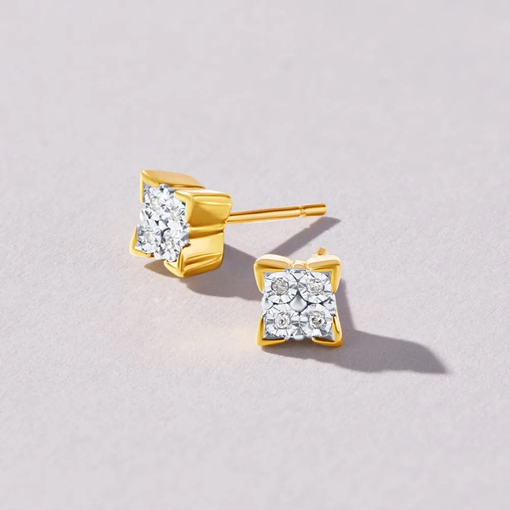 Diamond Miracle Square Look Earrings in 9ct Yellow Gold