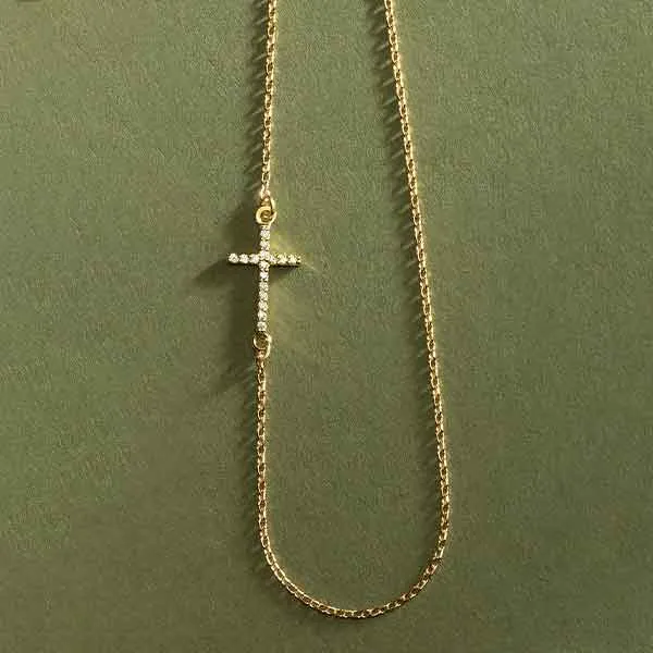 Diamond Sideways Cross Necklace
