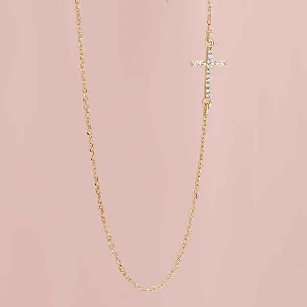 Diamond Sideways Cross Necklace