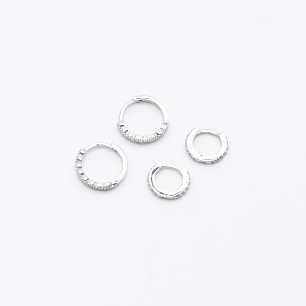 Earring Hoop Sterling Silver with Cubic Zirconia Inlay Large, Single or a Pair