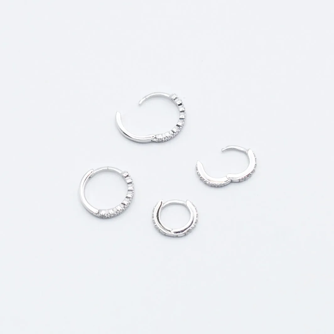 Earring Hoop Sterling Silver with Cubic Zirconia Inlay Large, Single or a Pair