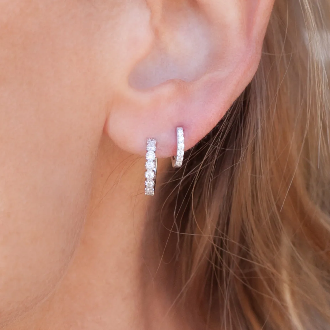 Earring Hoop Sterling Silver with Cubic Zirconia Inlay Large, Single or a Pair