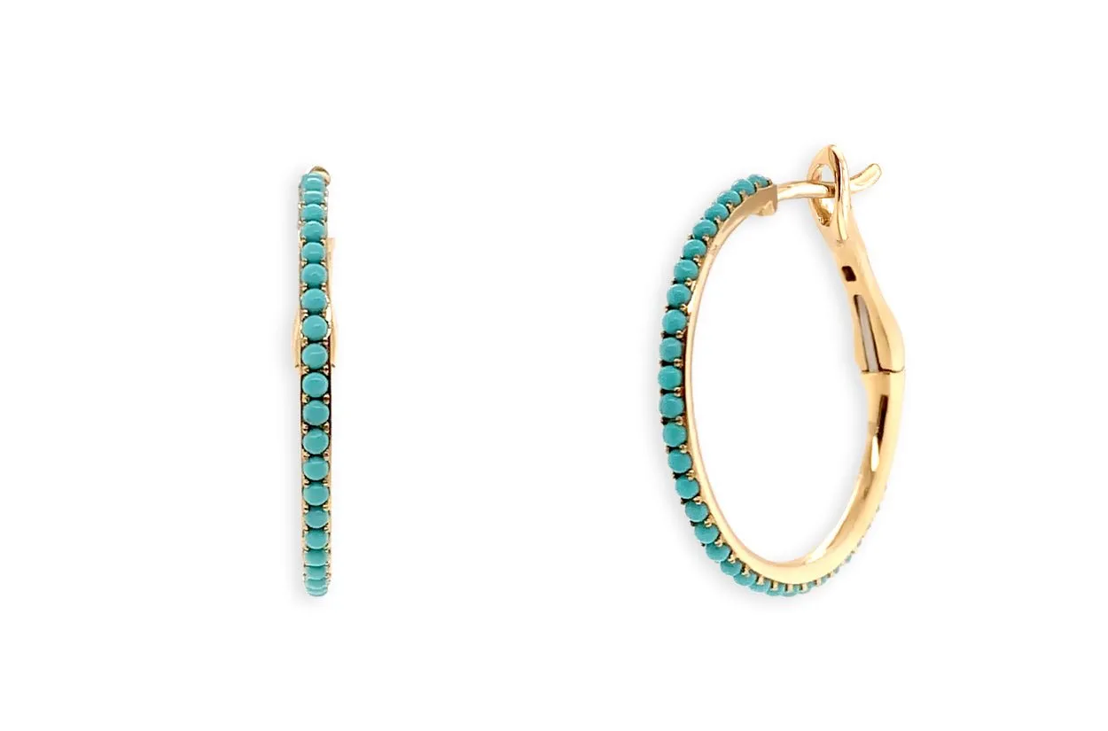 Earrings 14kt Gold Hoops with Turquoise