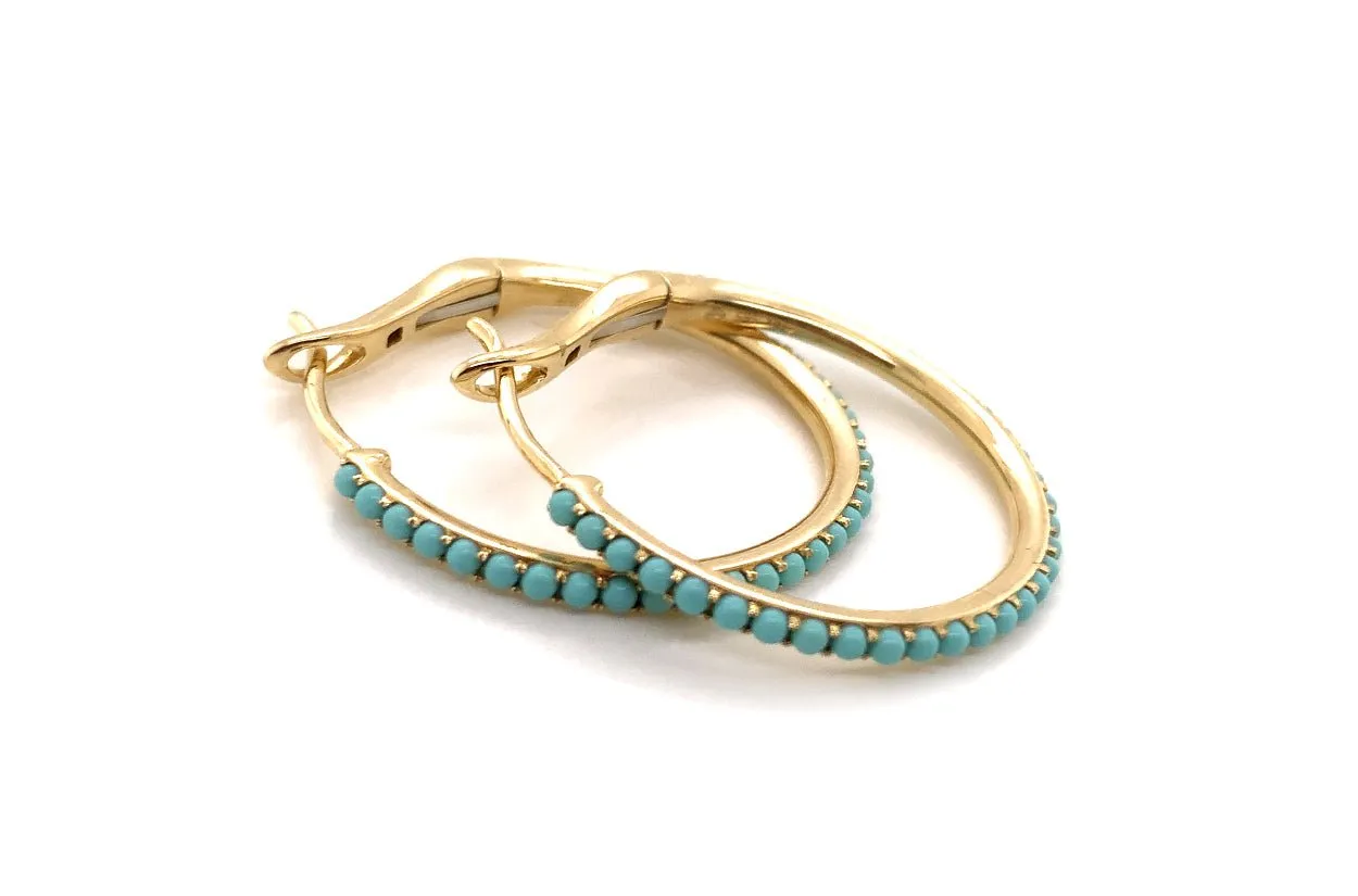 Earrings 14kt Gold Hoops with Turquoise