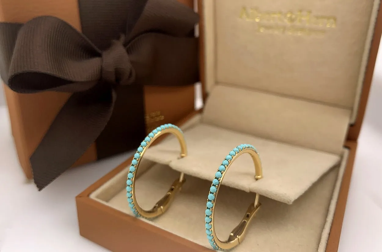 Earrings 14kt Gold Hoops with Turquoise