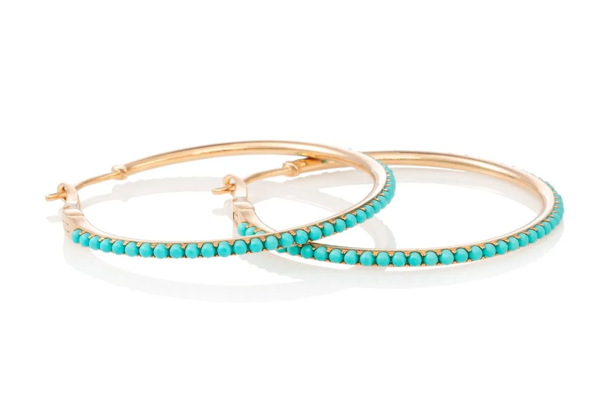 Earrings 14kt Gold Hoops with Turquoise