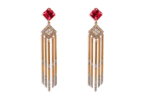 Earrings 14kt Gold Tourmaline & Diamonds Drop