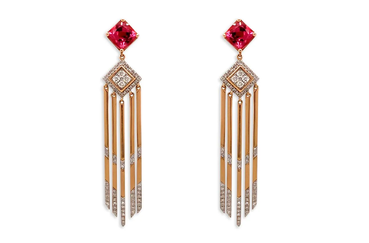 Earrings 14kt Gold Tourmaline & Diamonds Drop