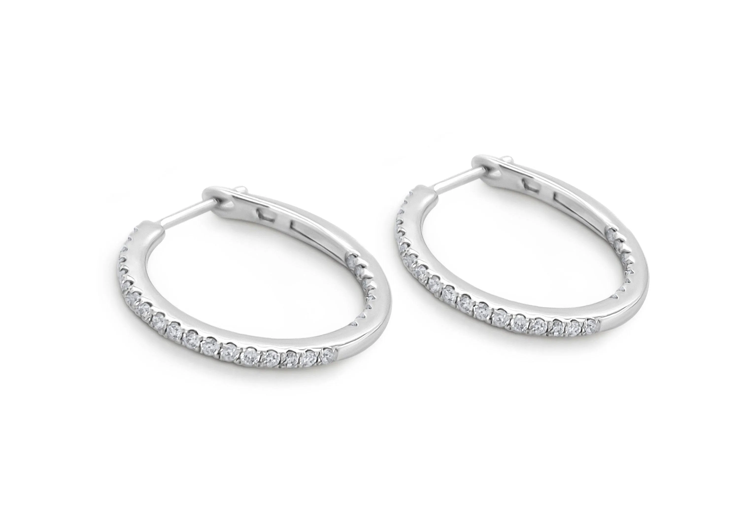 Earrings 18k White Gold Round Hoops & Diamonds