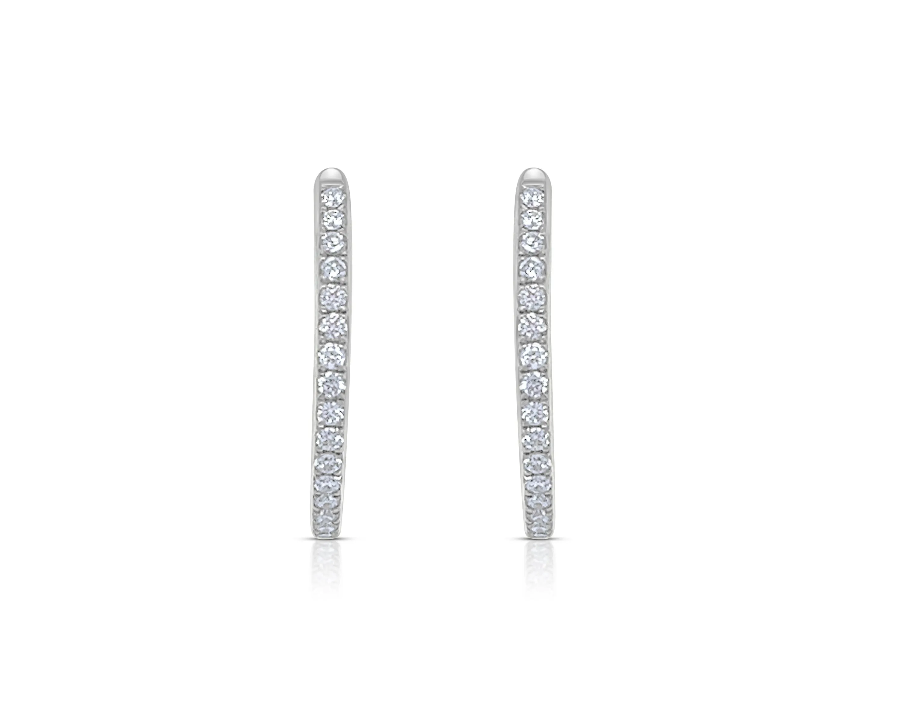 Earrings 18k White Gold Round Hoops & Diamonds