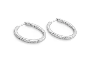 Earrings 18k White Gold Round Hoops & Diamonds