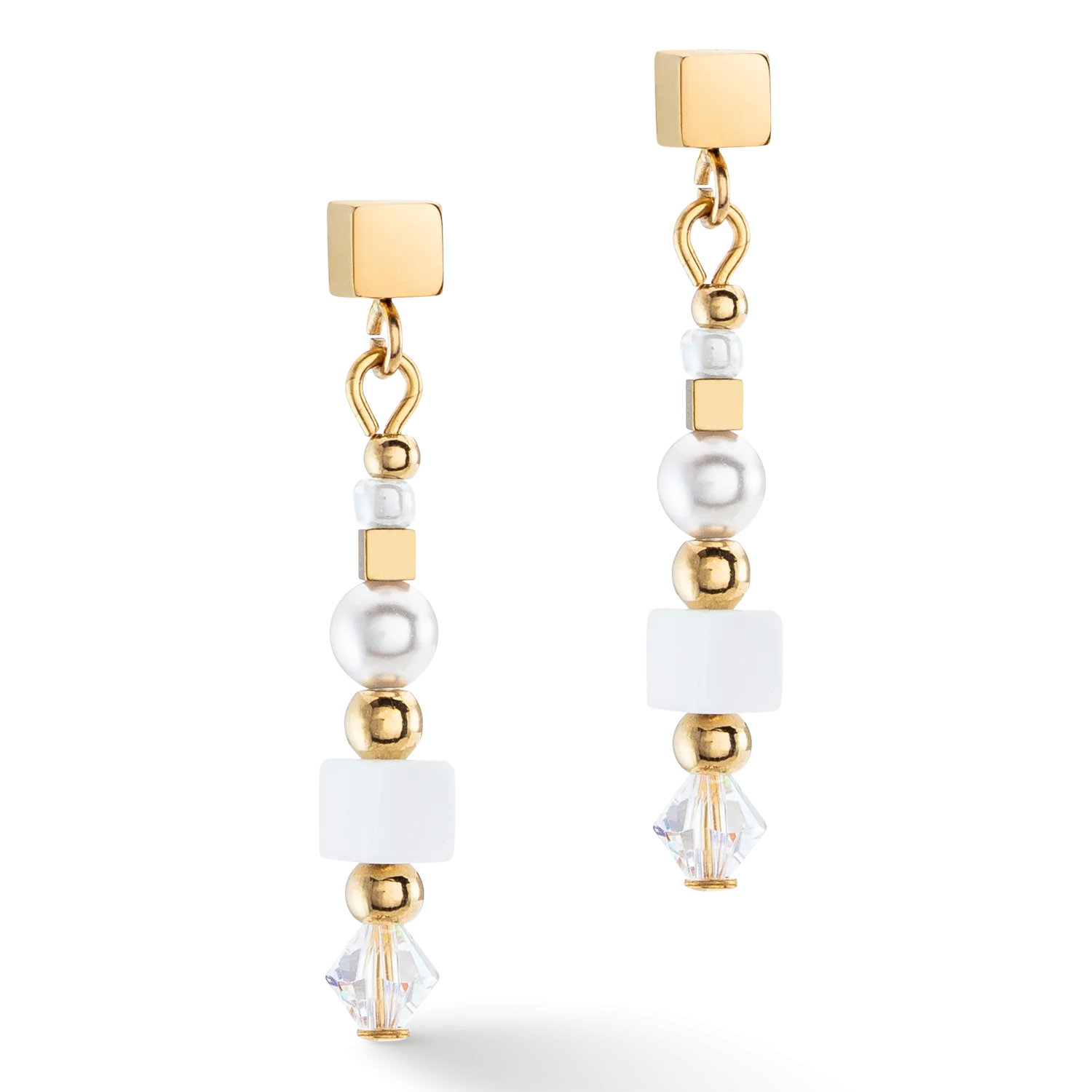 Earrings Square Stripes gold-white