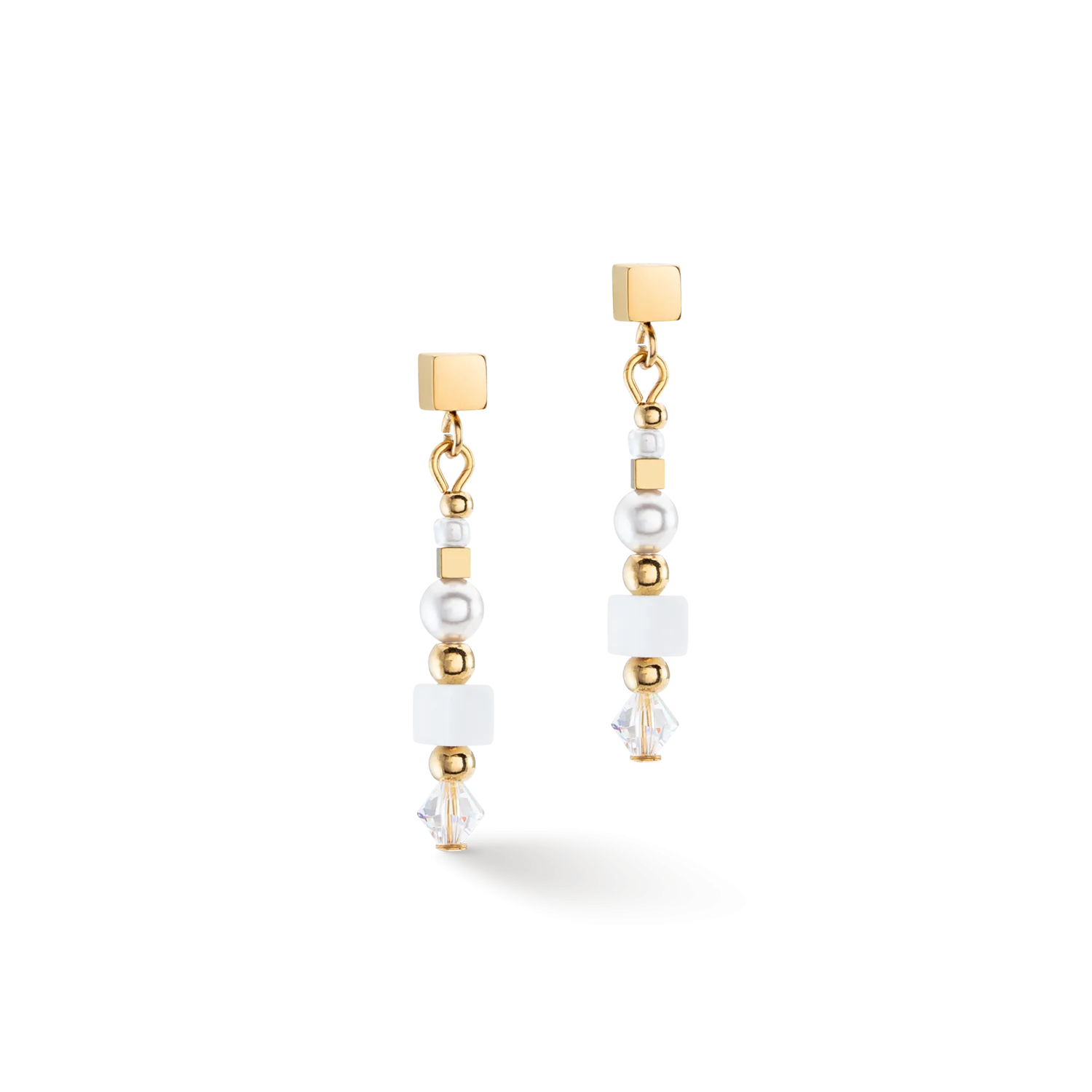 Earrings Square Stripes gold-white