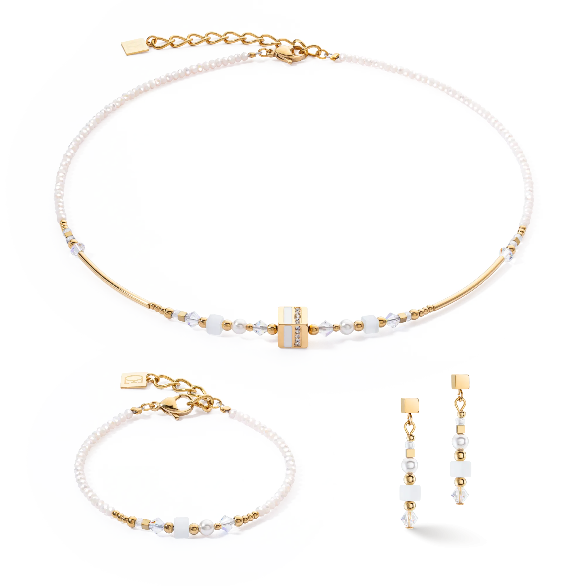 Earrings Square Stripes gold-white