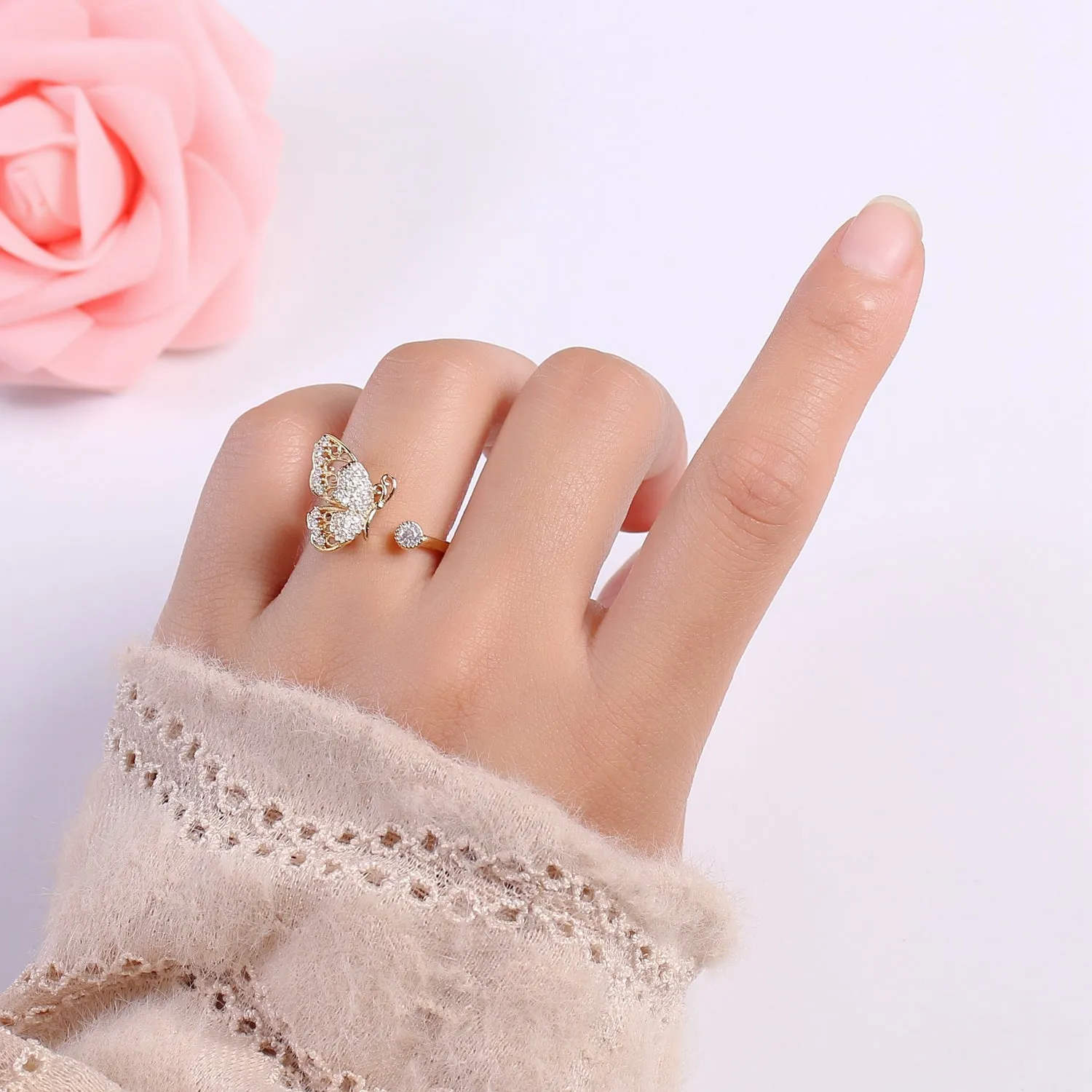 Elegant 18K Gold Filled Butterfly Adjustable Ring O-359
