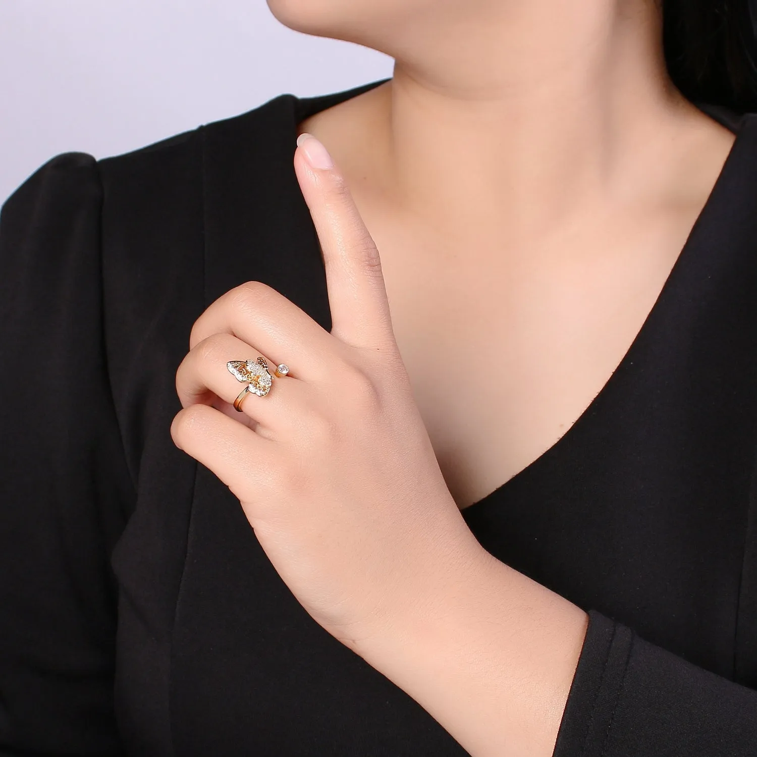 Elegant 18K Gold Filled Butterfly Adjustable Ring O-359