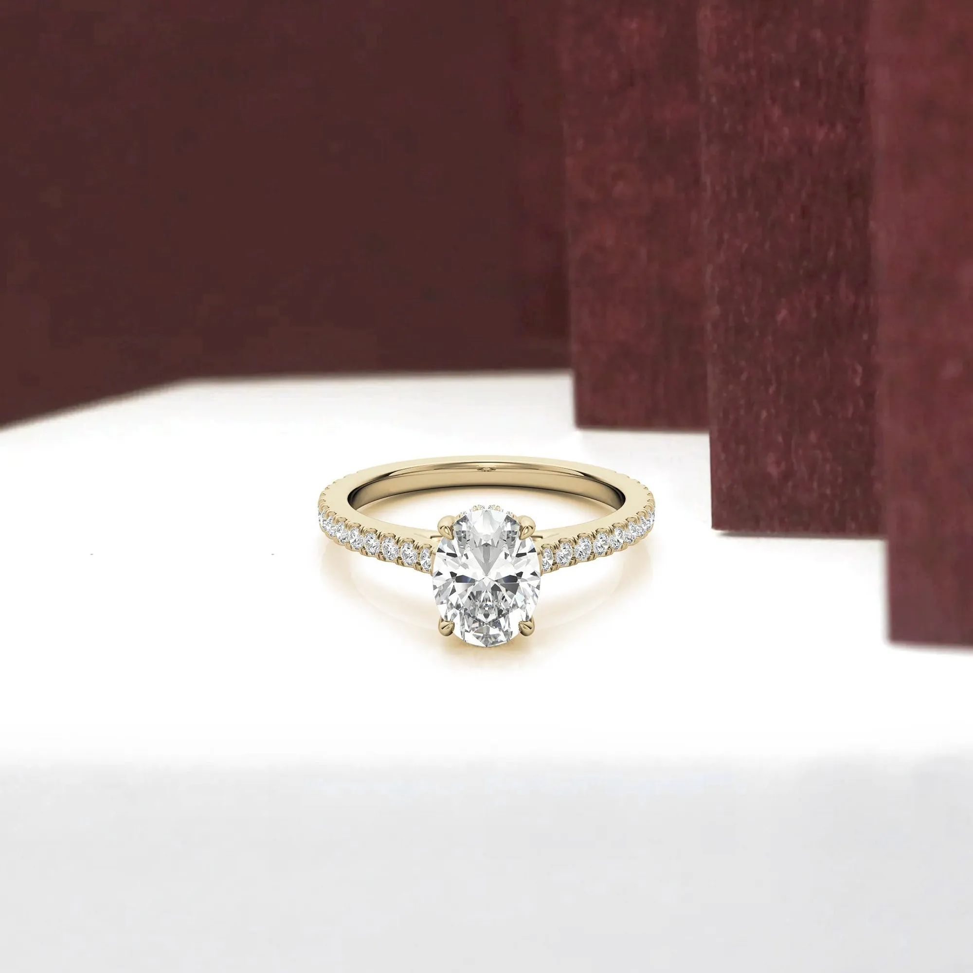 Elegant Classic  Sterling Silver Adjustable Oval Cut Zircon Pave Set Yellow Gold Engagement Ring For Women